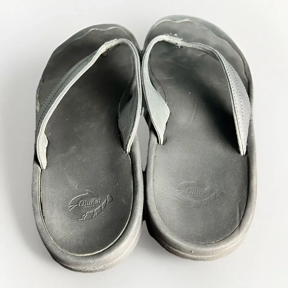 Olukai Silver Pewter‎ Leather Flip Flops Women’s 9 W